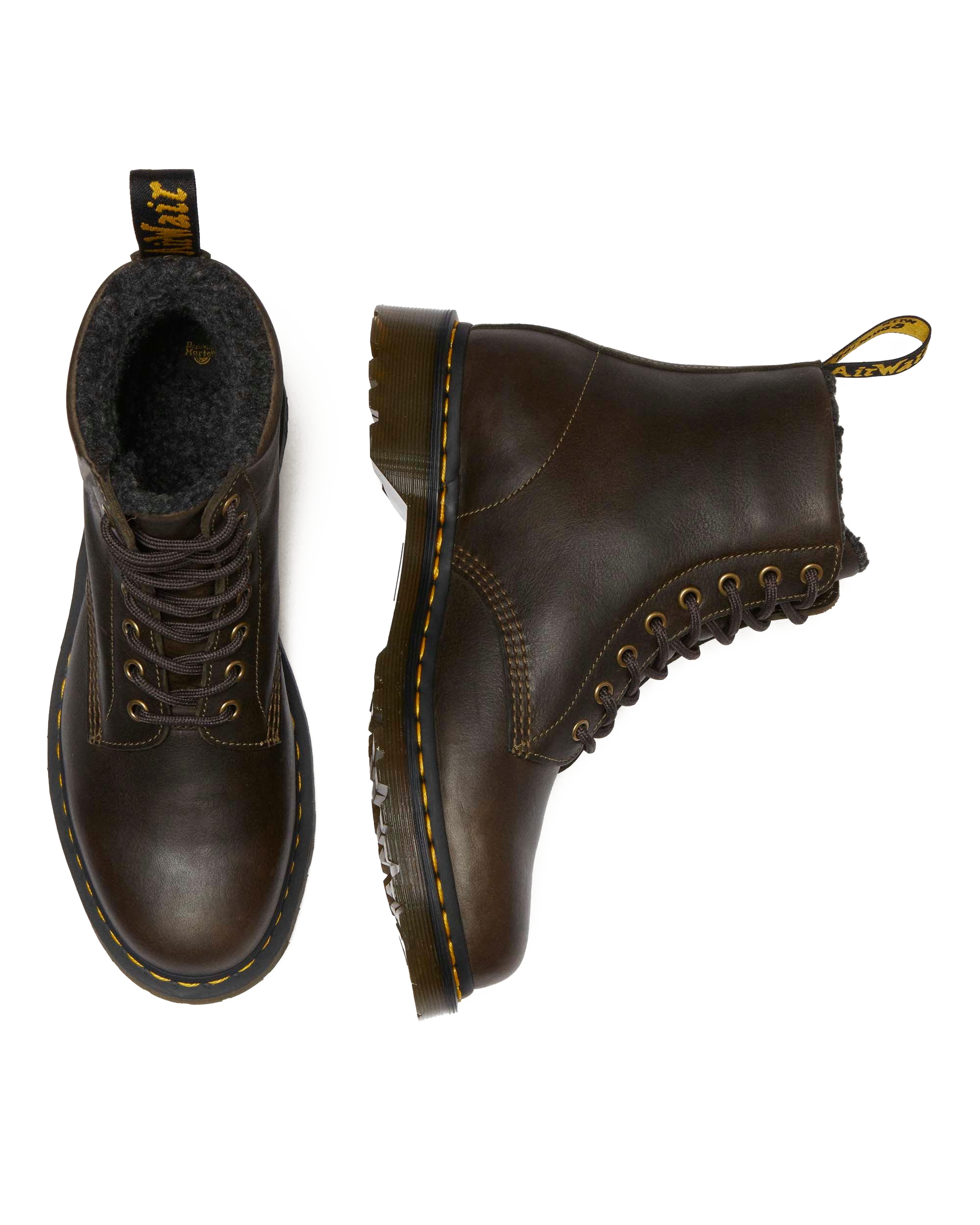1460 Faux Fur Lined Grizzly Leather Lace Up Boots