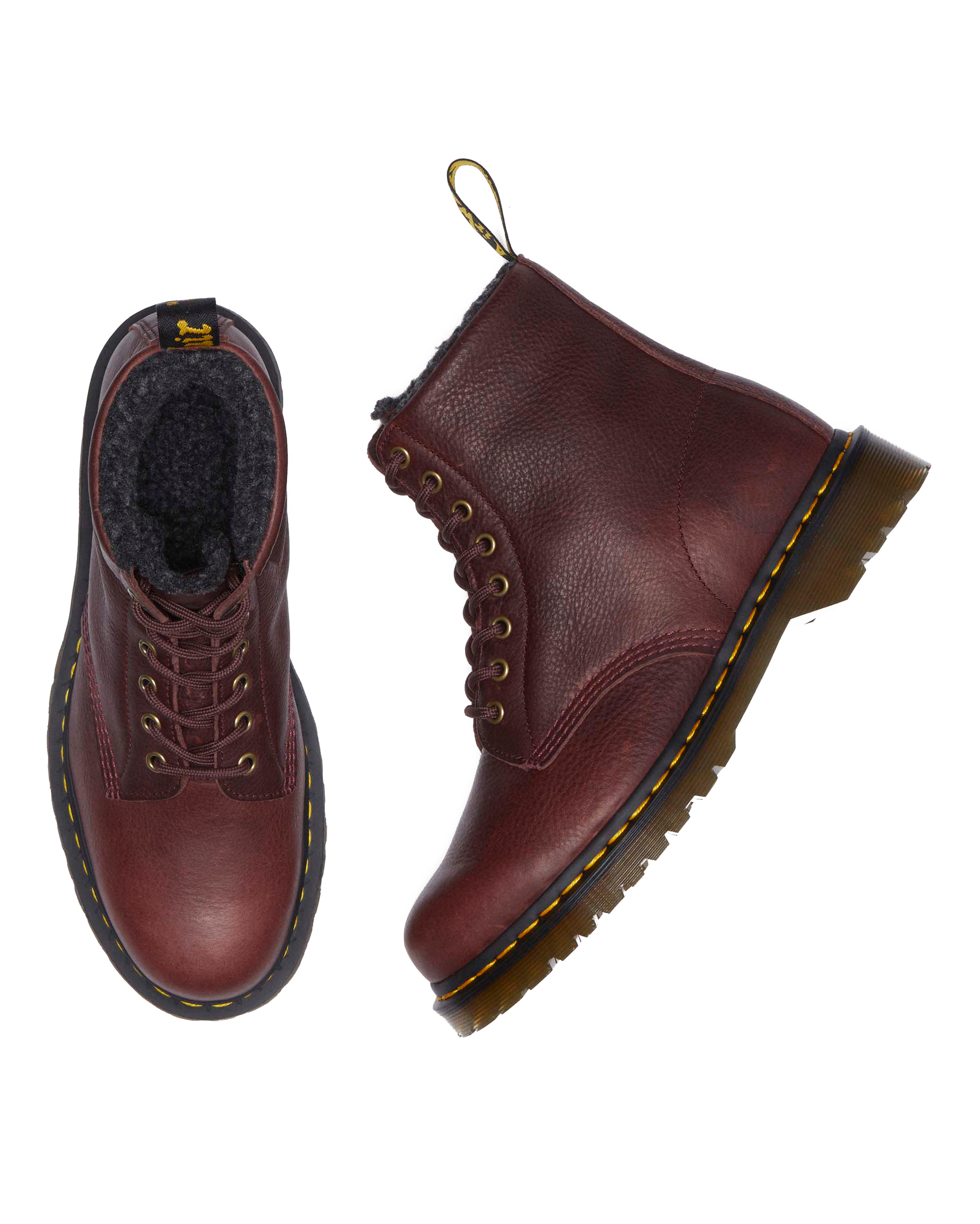 1460 Faux Fur Lined Grizzly Leather Lace Up Boots