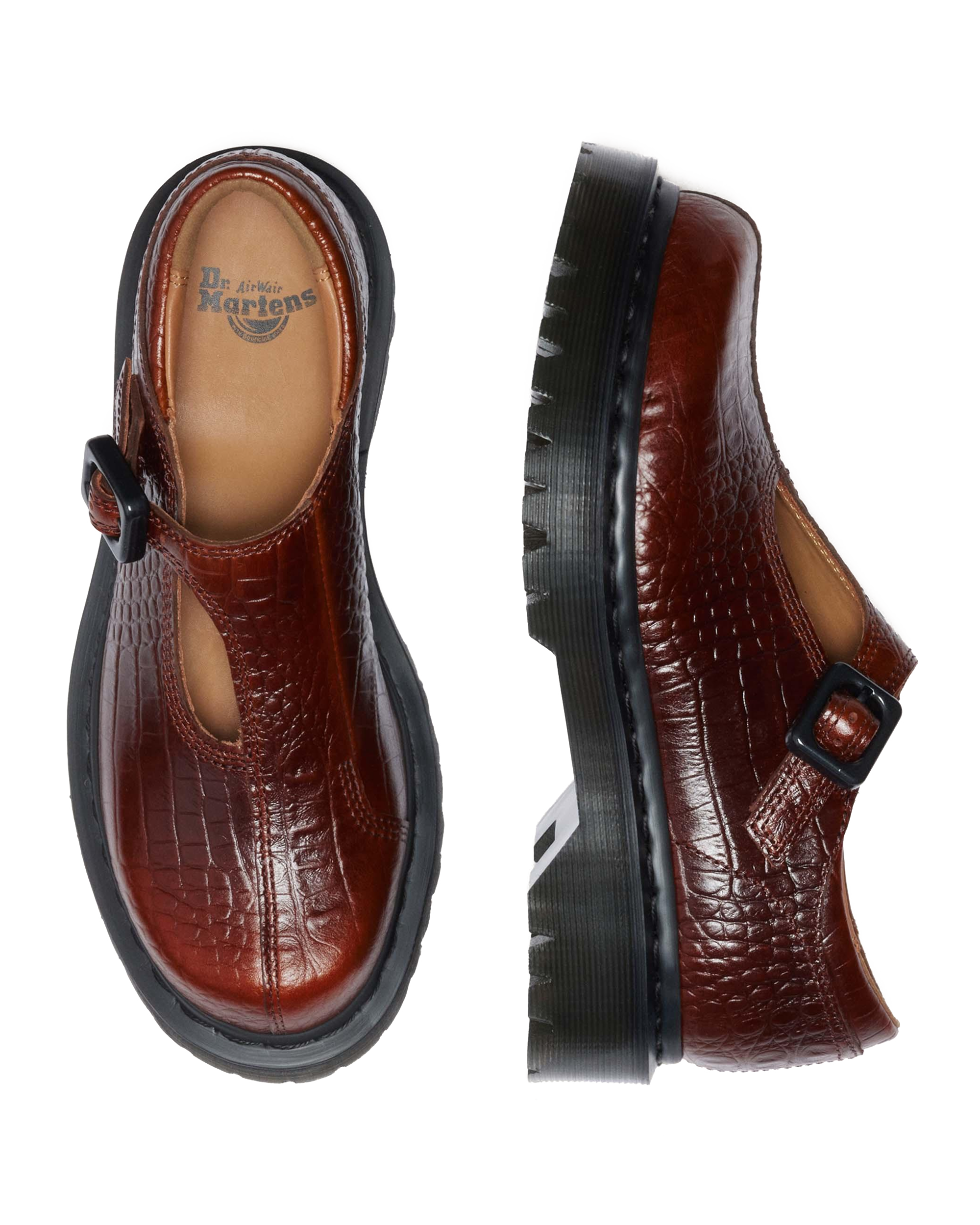 Rejena Mary Jane Croc Emboss Leather Shoes