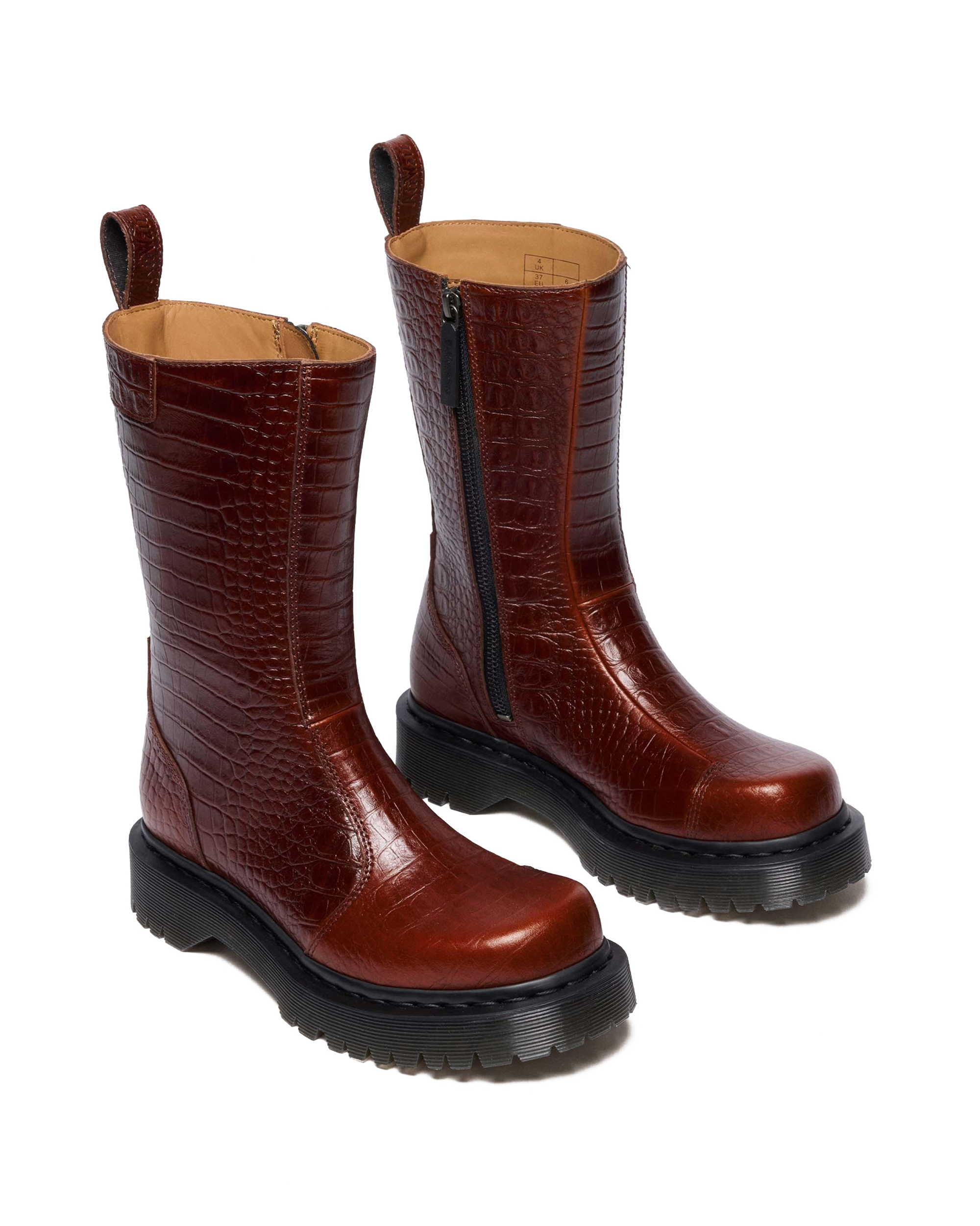 REJENA  CROC EMBOSS  LEATHER BOOTS