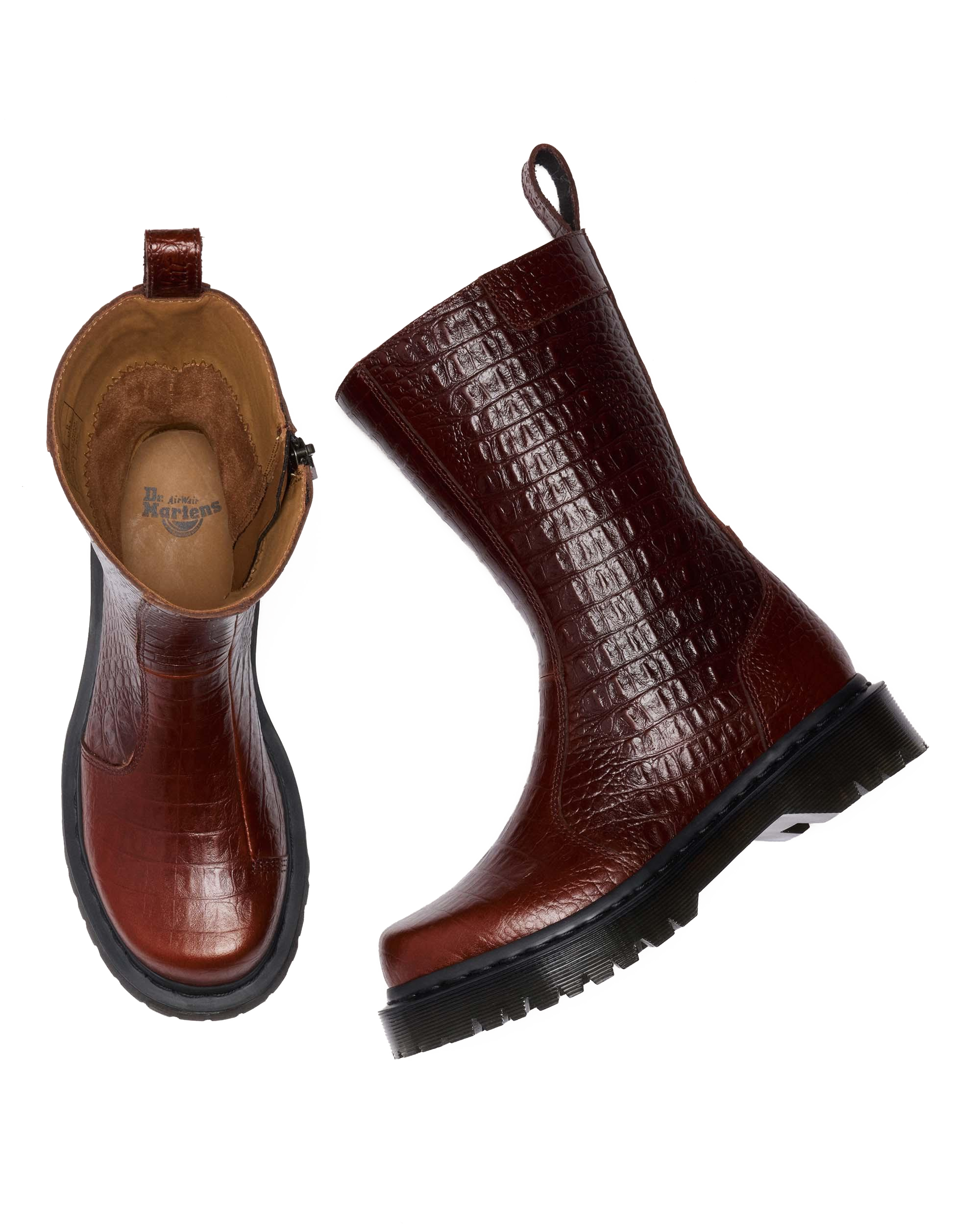 REJENA  CROC EMBOSS  LEATHER BOOTS