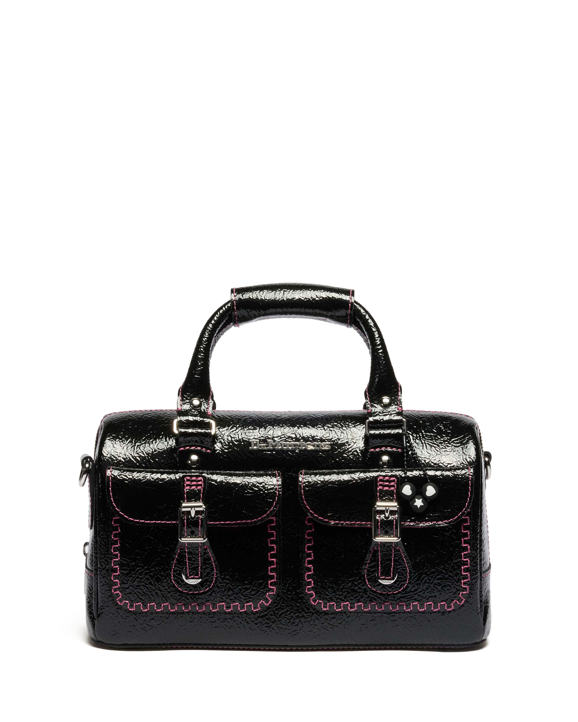 Top Handle Distressed Patent Leather Bag