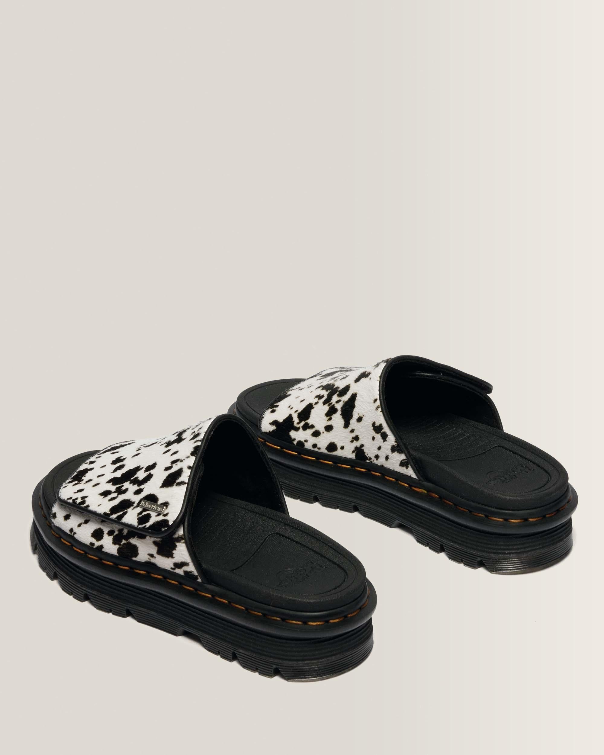 Zebzag Dalmatian Hair On Leather Platform Slides